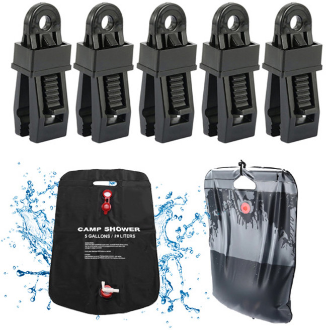 엔트모 집게형 타프클립 이지클립 휴대용샤워기팩 워터백 물주머니 패키지, 녹색(5)+검정