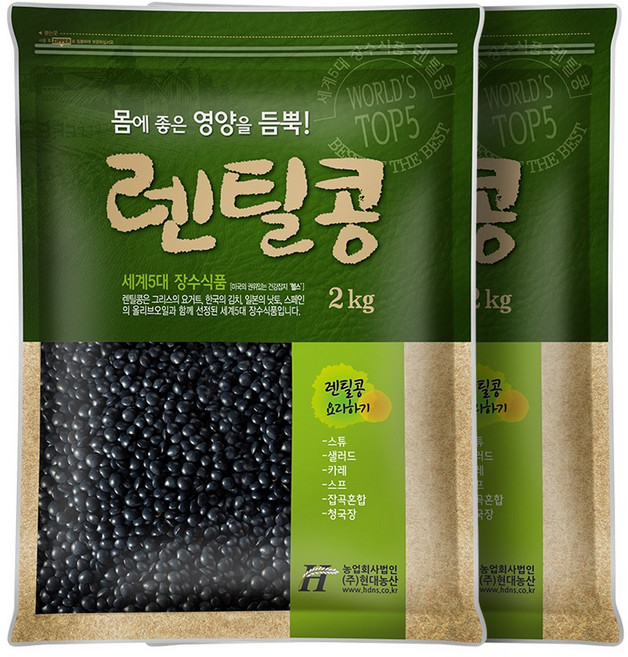 현대농산 검정 렌틸콩 블랙 렌즈콩 2kg, 2개