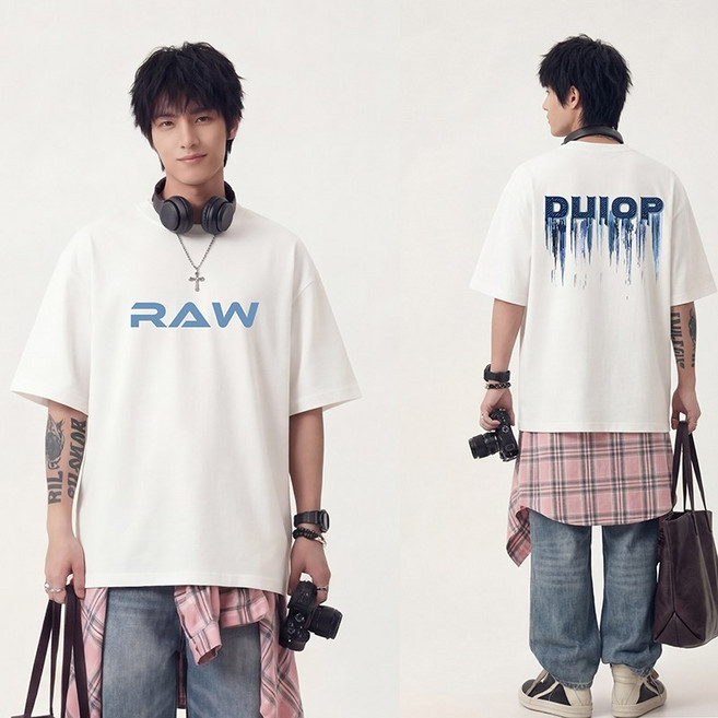 훌룰루 앞뒤그림 남자 프린팅 반팔티 오버핏 순면 T103