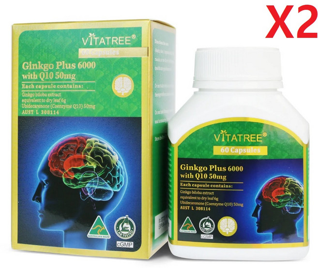 호주 비타트리 은행잎추출 징코 풀러스 6000 코엔자임 Q10 50mg 60정-2개, 60정, 2개