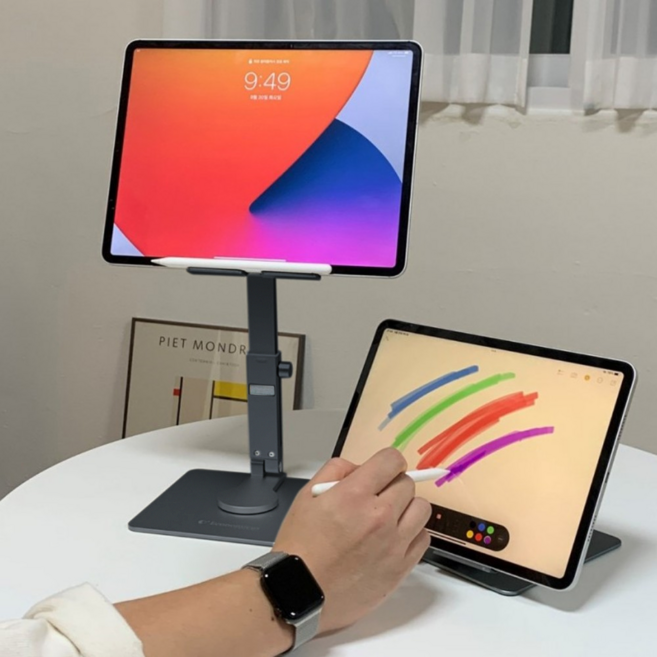 이코노미쿠스 각도조절 휴대용 아이패드 필기 태블릿 거치대 스탠드, 스페이스 그레이, 1개