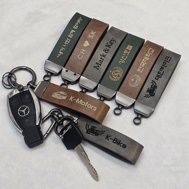 각인 가죽 키링 자동차 오토바이 이니셜 맞춤 제작 마크앤키, 그린, 기본사이즈, O형고리