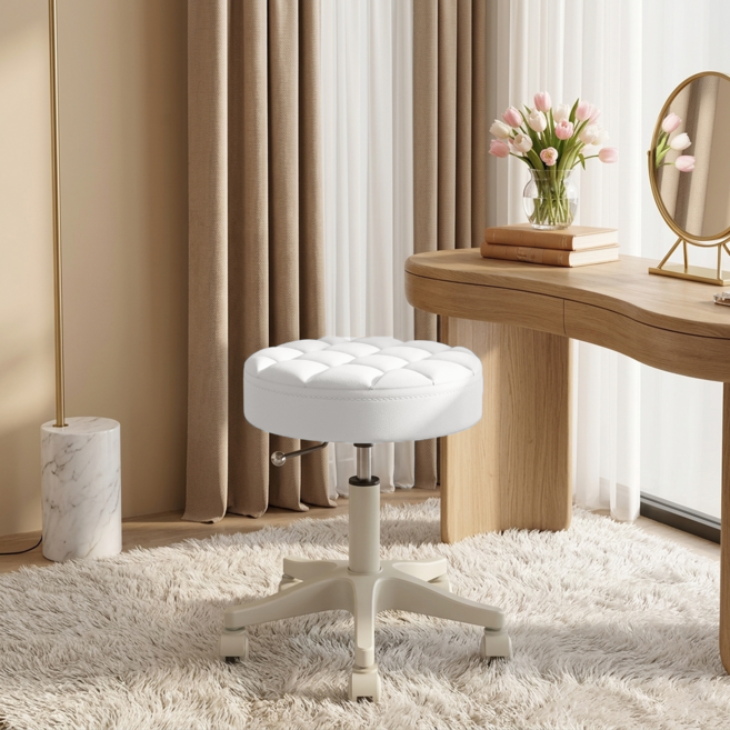 하루꿈 회전 의자 화장대 높이조절 이동식 원형 미용실 병원 보조 바퀴 스툴, 화이트, 2개