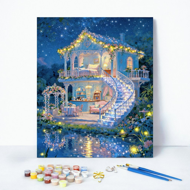 LCLC 피포페인팅 집중력 힐링 취미 유화그리기 DIY 숫자 페인팅 세트 감성 풍경 캔버스 30x40cm, 꿈빛하우스, 1개