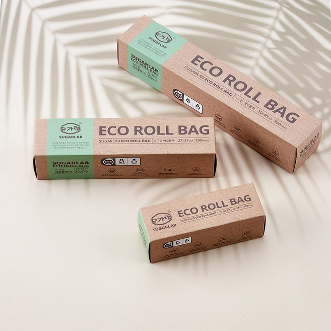 슈가랩 사탕수수 친환경 에코 롤백 소형 중형 대형, 대(L), 200개, 1개