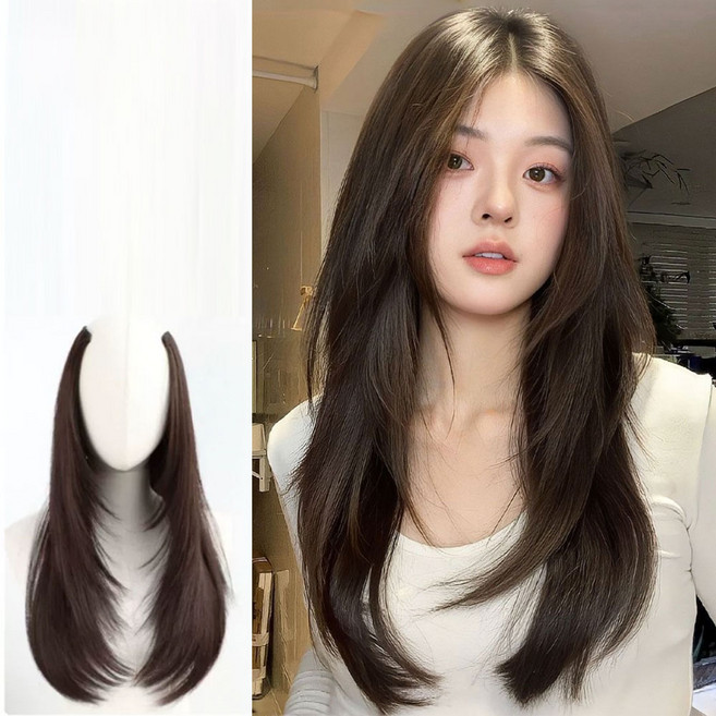 라메디 레이어드컷 C컬 헤어피스 똑딱이 붙임머리 50cm, 1개, 브라운