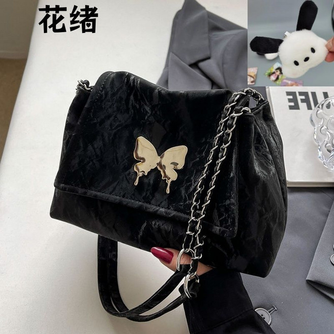 花緒 時尚女包 鏈條單肩包, 1個, 尊享版-黑色【升级加厚皮革】单个包包无挂件
