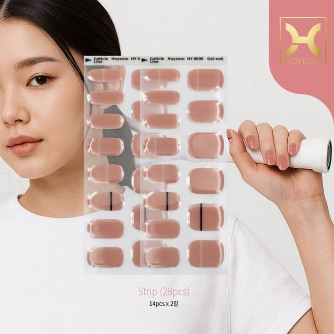 [HOYEOM] 붙이는젤네일 핑크 트레이스 세미큐어 28피스 매끈한 광택감의 셀프네일 HY-0008, 1개, Pink Trace(HY0008))