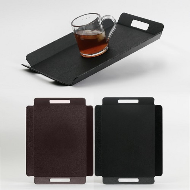 카페 논슬립 트레이 손잡이 업소용 코팅 쟁반, 검정, 1개