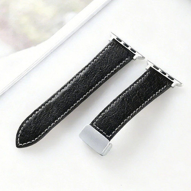 BuGeum 가죽 스트랩 슬림 밴드 호환 11 10 9 8 7 6 5 3 2 4 se2/3 ultra2/3, 1개, 블랙