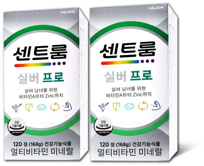 GSK 센트룸 실버프로 120정 멀티비타민 미네랄 + 6칸 휴대용알약케이스, 2개 - 쿠팡