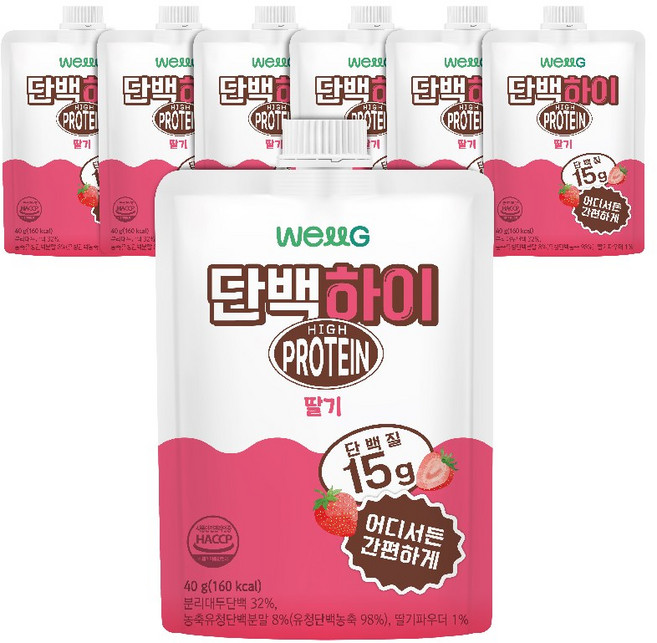 웰그린) 단백하이 딸기맛, 7개, 40g