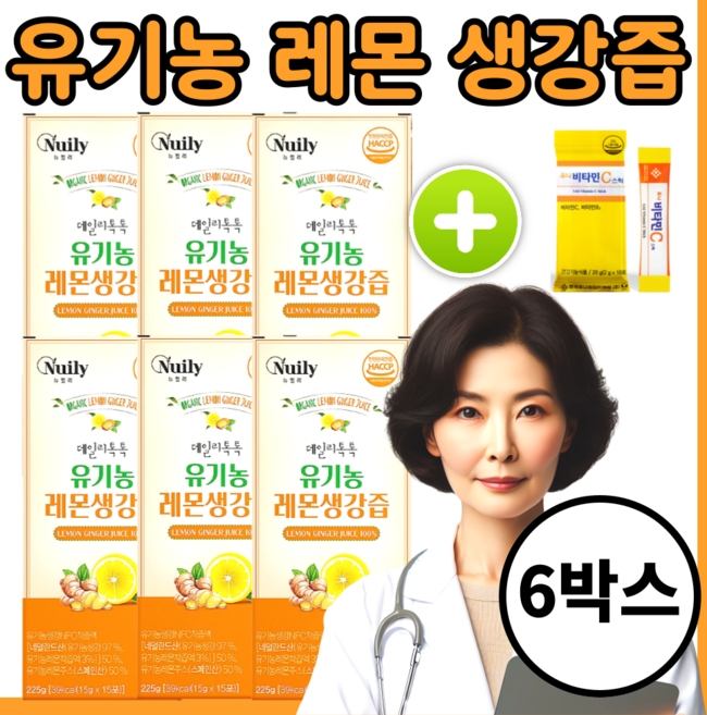 데일리톡톡 유기농 레몬생강즙 100%, 6세트, 225g