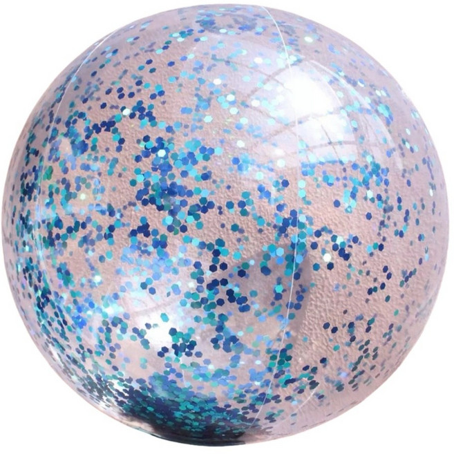 萱寶媽咪baby童裝館 兒童夏季沙灘球 - 彩色充氣海灘球, 40公分藍色亮片球, 1個, 40cm