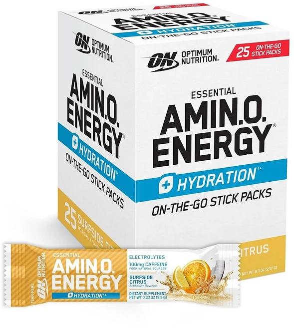 최적의 영양 아미노 에너지 플러스 수분 공급 패킷 이동 중 파우더 스틱 팩 딸기 버스트 25 카운트, Surfside Citrus, 25 Servings, 1개 - 쿠팡