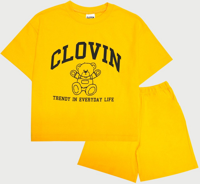 [5호 7호 9호 11호] 클로빈 키즈 오버핏 곰돌이 레터링 상하복 세트 남아 여아 등원룩 여름 반팔 반바지 등원복