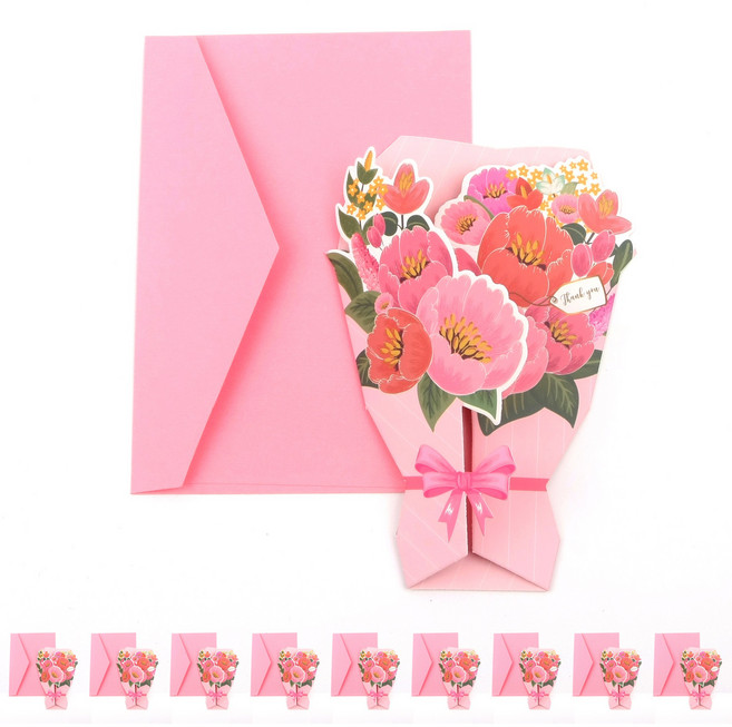 어버이날 스승의날 플라워 감사카드 손편지 10매, 1개, 핑크(봉투포함)