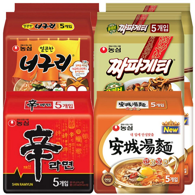 농심 신라면 10봉 + 안성탕면 10봉 + 너구리 10봉 + 짜파게티 10봉 (총40봉), 40개