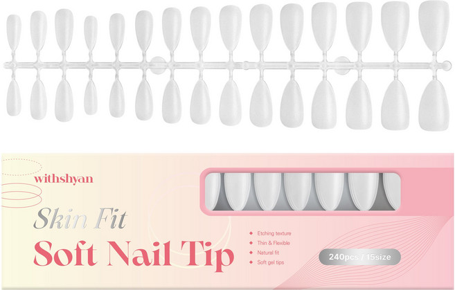 위드샨 스킨핏 프리미엄 네일 연장팁 240p/15size 말랑 에칭 풀팁, 1개, 04 미디엄 아몬드