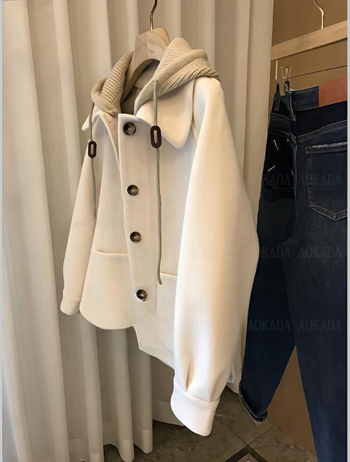 AOKADA 여성 빅 사이즈 후드 니트 자켓 레이어드 카디건