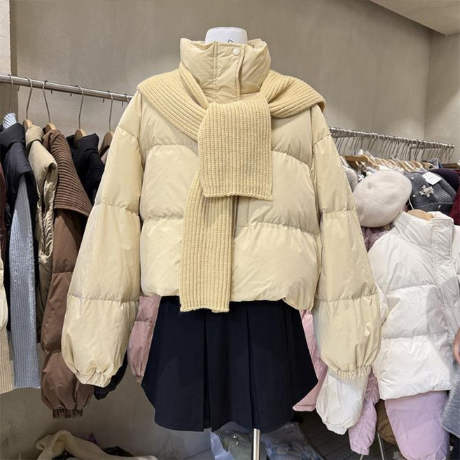 스타일닥터 숄 패딩 니트 머플러 숏기장 도톰 하이넥 키작녀 겨울 솜옷