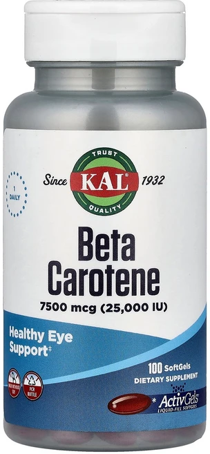 KAL 칼 베타카로틴 7500mcg 25000IU 100 소프트젤 건강관리 영양제, KAL 칼 베타카로틴 7500mcg 25000IU 10, 1개, 100정 - 쿠팡