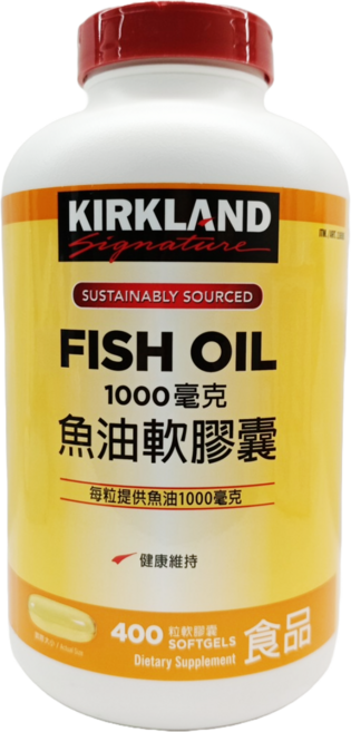 KIRKLAND Signature 科克蘭魚油軟膠囊 1000毫克, 1個, 400顆