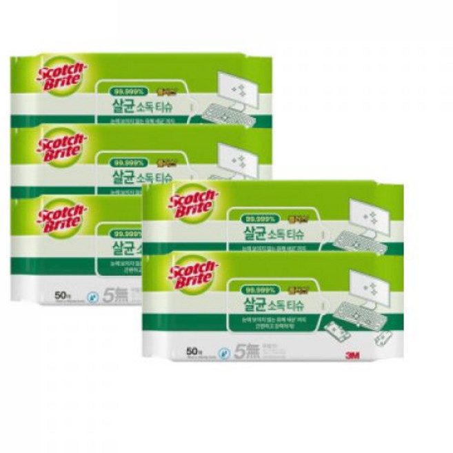 스타배송_3M 스카치브라이트 살균 소독 티슈 플러스 50매 x 5개