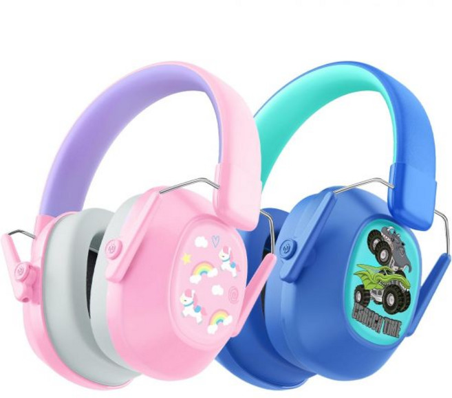 아이들을 위한 아이클레버 노이즈 캔슬링 헤드폰 자폐성 감각 및 집중력 보조를 SNR 29dB 안전 소음 감소 이어 머프 불꽃놀이/이벤트/몬스터 트럭 공룡 그린을 청력 보호, 2pack Blue&pink