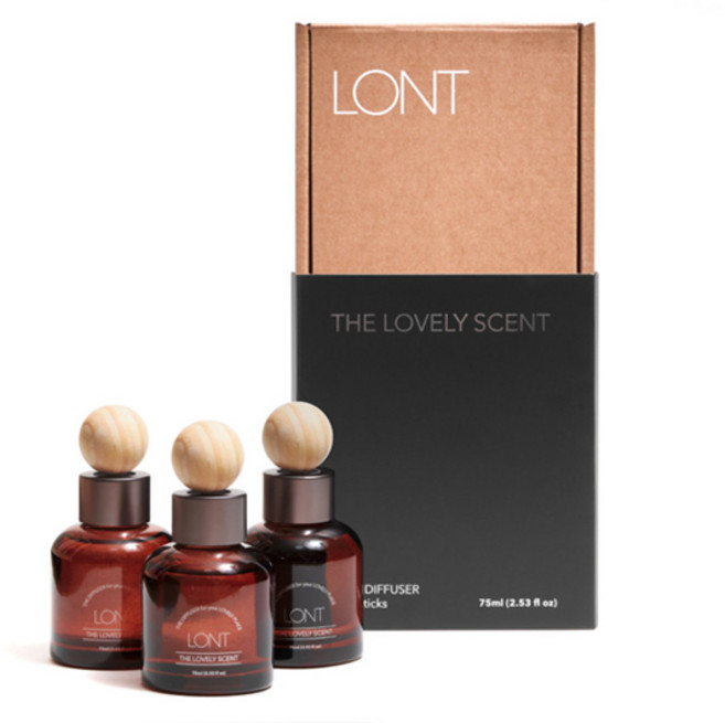 LONT 론트 고급 차량용 우드볼 디퓨저 75ml 3개 밤쉘 블랙체리, 1개, 모던타임즈+미스테릭허브+아쿠아키스
