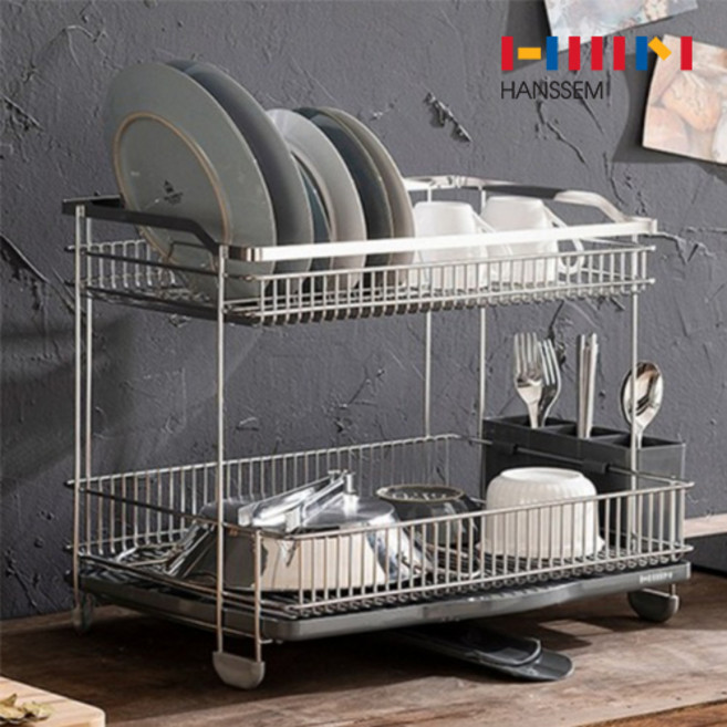 한샘 프리미엄 스테인리스 식기건조대 2단, 그레이, 1개