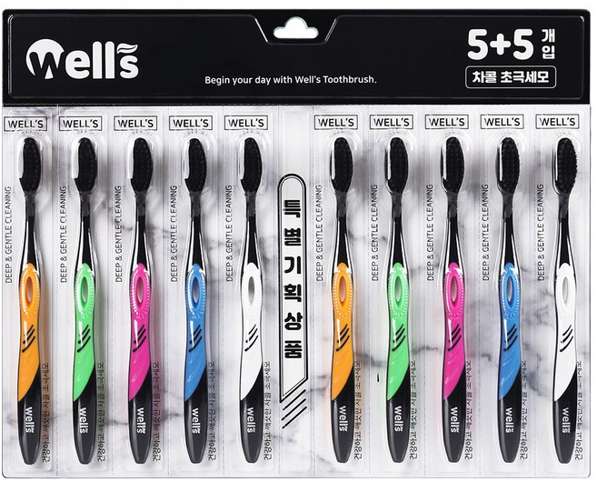웰스 데일리 초극세모 칫솔 차콜 세트, 10개입, 1개