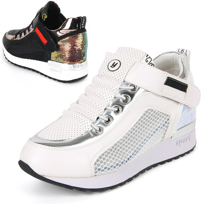 마이슈 시원한 여성 여름 7cm 키높이 운동화 메쉬 망사 여자 스니커즈힐