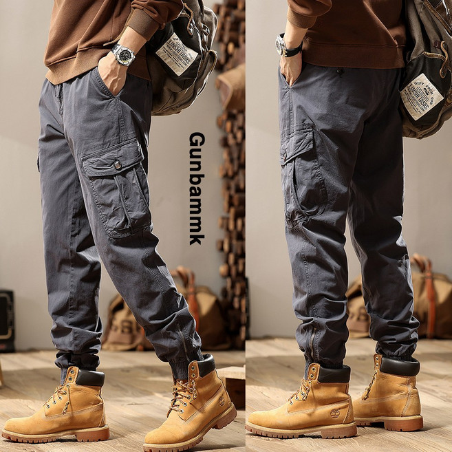 남성 힙한핏 빅 포켓 허리밴딩 카고 조거 워크 웨어 팬츠 봄 여름 간절기 689