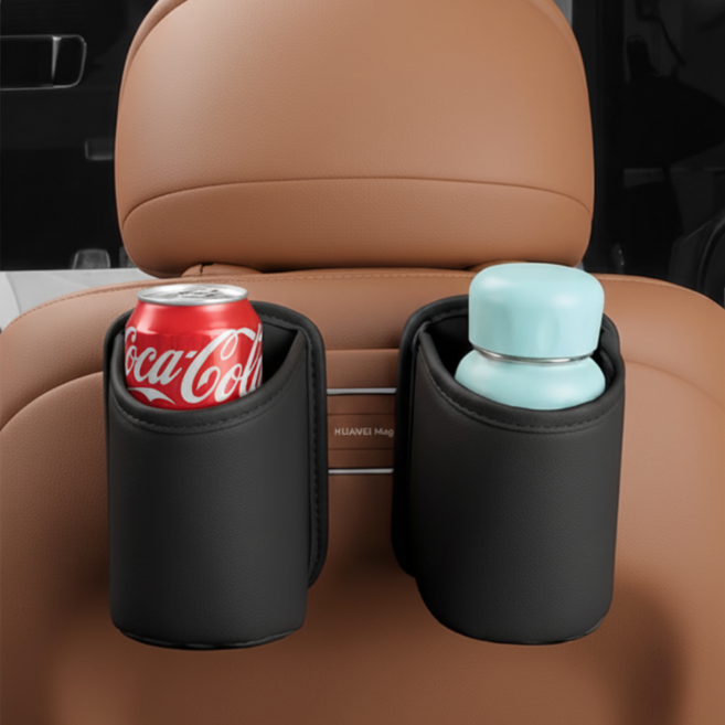 고오 공간활용 뒷자석 가죽 컵홀더, 검정색 1+1