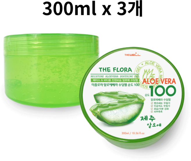더플로라 알로에베라 수딩젤 순도100 보습 진정 수분크림, 300ml, 3개