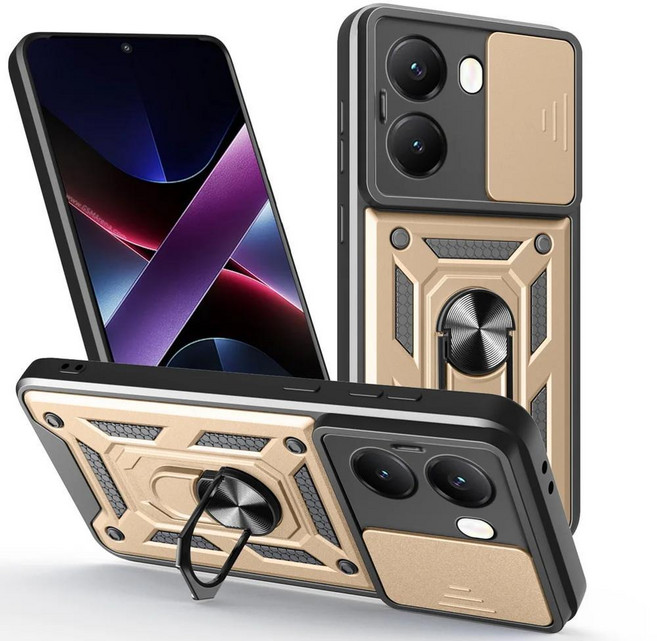 하이브리드 메탈 링 홀더 커버 카메라 보호 케이스, 1개, 4. Gold / J. For Poco X6 Pro