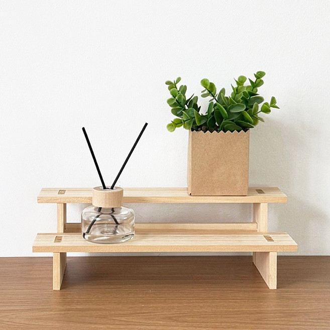 청년리빙 계단식 우드 미니 화분 받침대, 2단