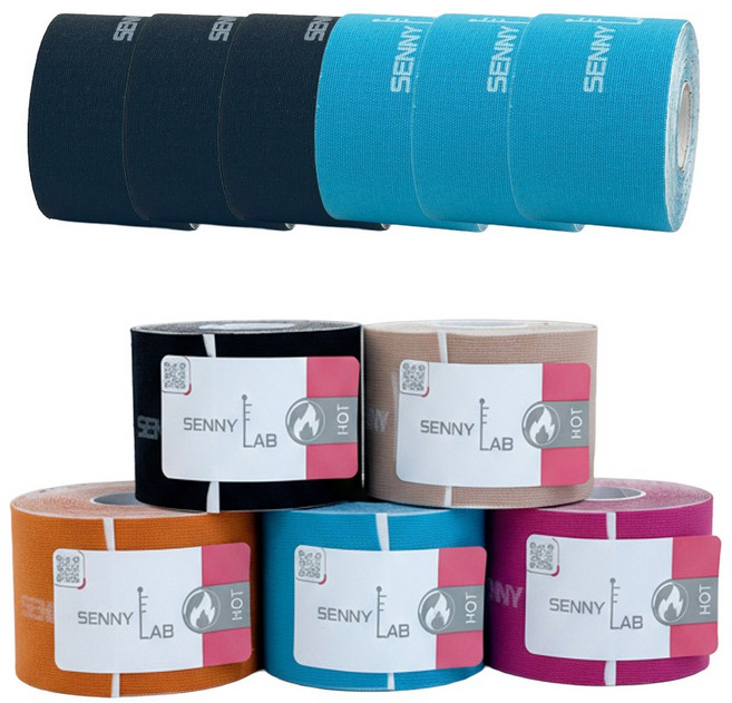 세니랩 핫 스포츠테이프 언컷 5cm x 5m (5color), 블랙+블루, 6개