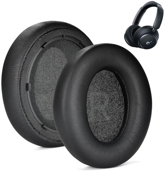 137844 Soundcore Q45 HoneTeek 교체용 이어패드 Anker Space 헤드폰용 귀 쿠션 폼 커버 단백질 및 부드러운 가죽 메모리 (블랙)