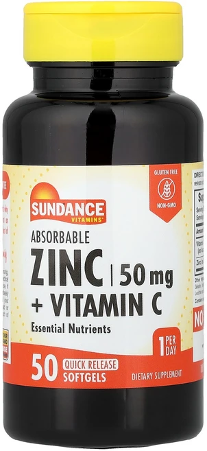 Sundance Vitamins 아연 + 비타민C 흡수성 빠른 방출 소프트젤 50정 Vitamins (선댄스 비타민), Sundance Vitamins, 아연 + 비타민C,, 1개 - 쿠팡