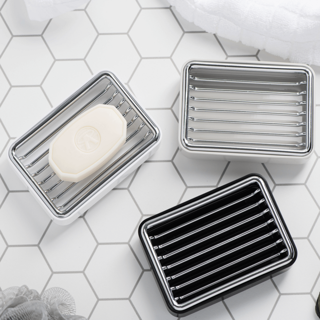멜든 물빠짐 스텐 비누받침대 비누 거치대 케이스 비누곽 2개 세트, 흰색 + 흰색, 1개