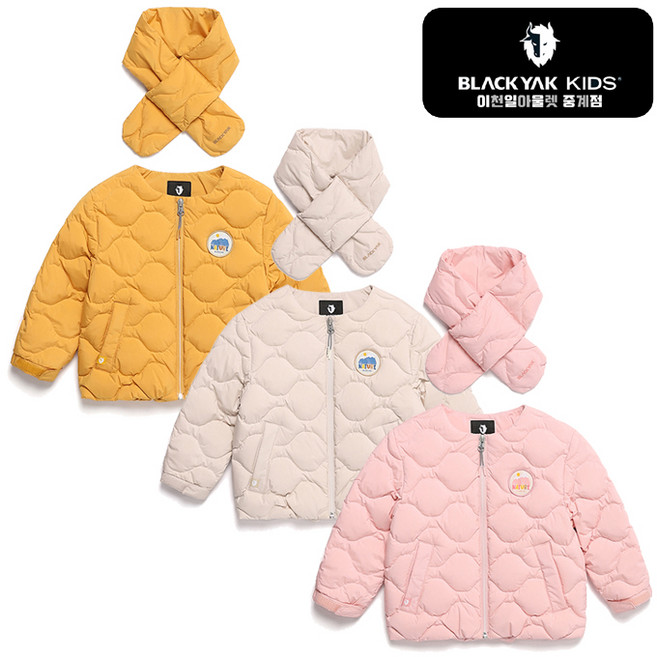 [블랙야크키즈 중계점] *F/W이월 초특가SALE* BKT아트T다운자켓#4 (3Color) 토들러 사이즈 유니크한 물결 퀼팅 디자인 다운점퍼와 패딩 목도리 세트