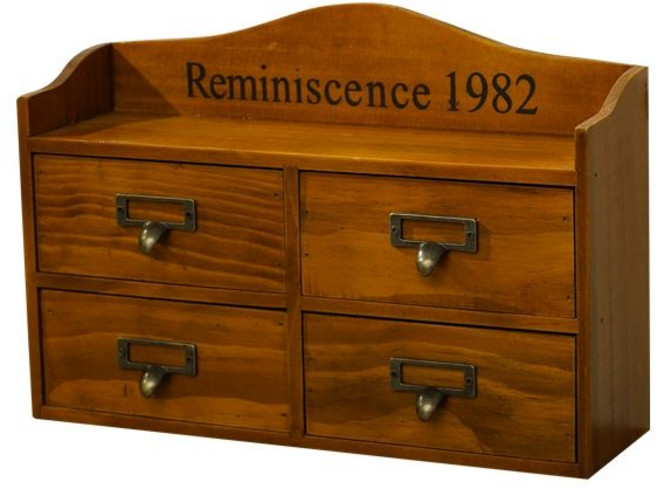 빈티지 우드 약수납장 식탁 소형 정리함, 4단 서랍 블루