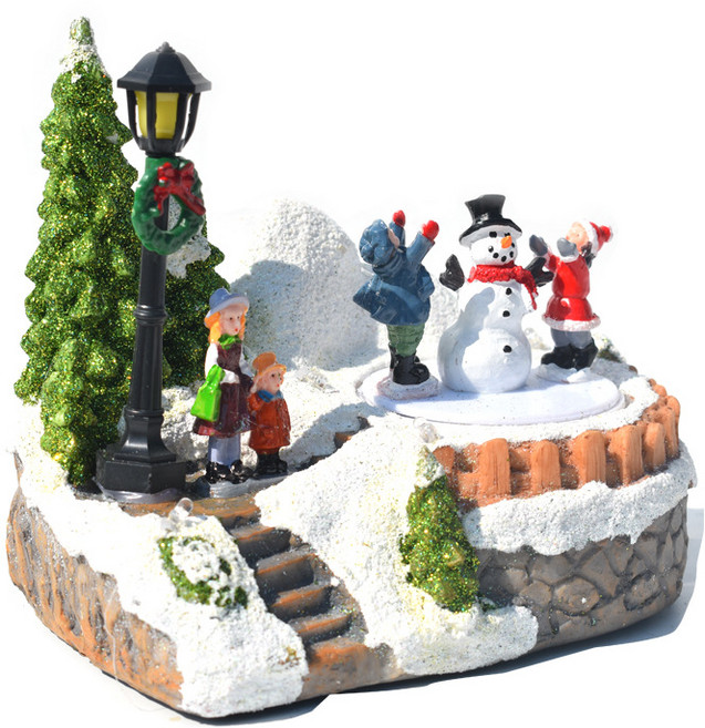 트리플리치 LED 크리스마스 움직이는 오르골 자동 회전 기차 오르골 산타마을 아이스하키 오르골 인테리어 소품, 23.스노우 눈사람 오르골