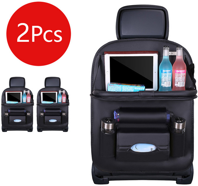 자동차 뒷좌석 시트 차량용 수납포켓 가죽 뒷자석 킥방지 테이블 수납 정리함 태블릿 거치 발자국 방지, 블랙, 2개