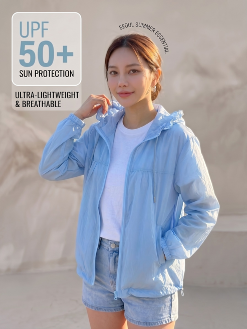 여성 초경량 UV차단 후드 바람막이 점퍼 2컬러