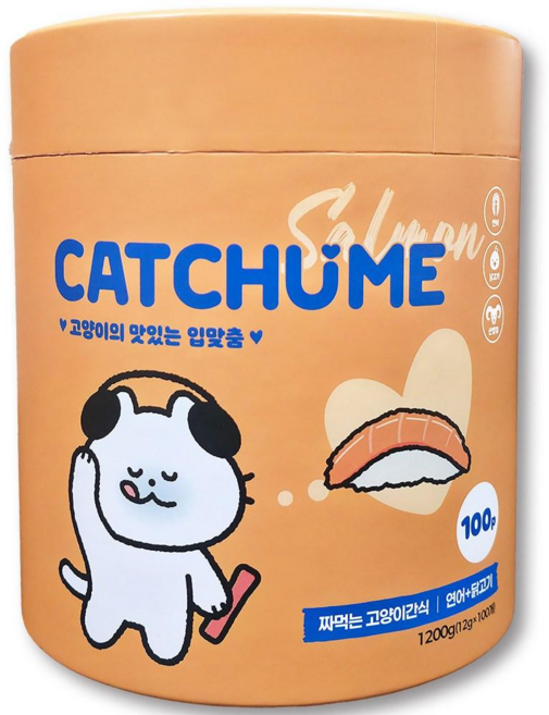 캣츄미 고양이의 맛있는 입맞춤 100p 짜먹는 고양이 대용량간식, 100개, 12g, 연어+닭고기