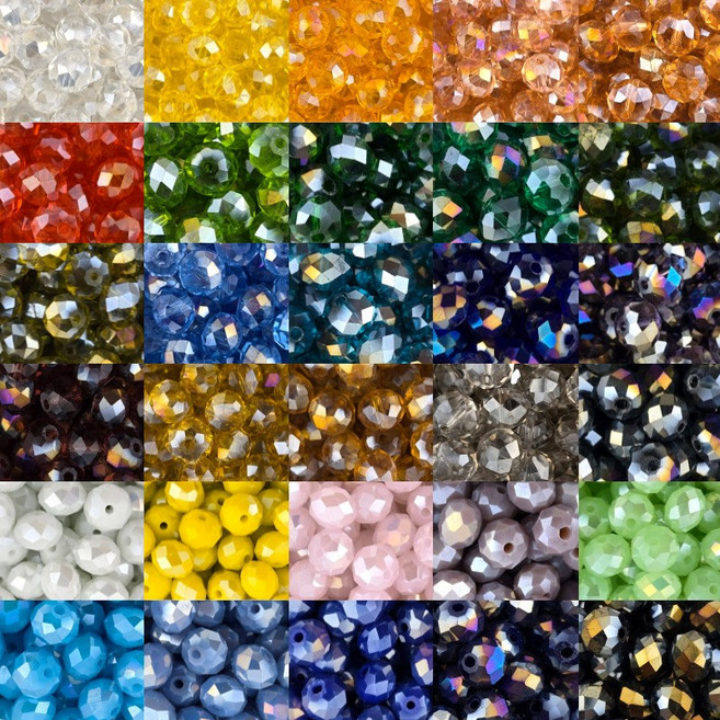 비즈톡 [CR-82-00]크리스탈론델컷 8mm(8x6mm) 투명 AB 펄 컬러 30종 모음 1줄(약60개)