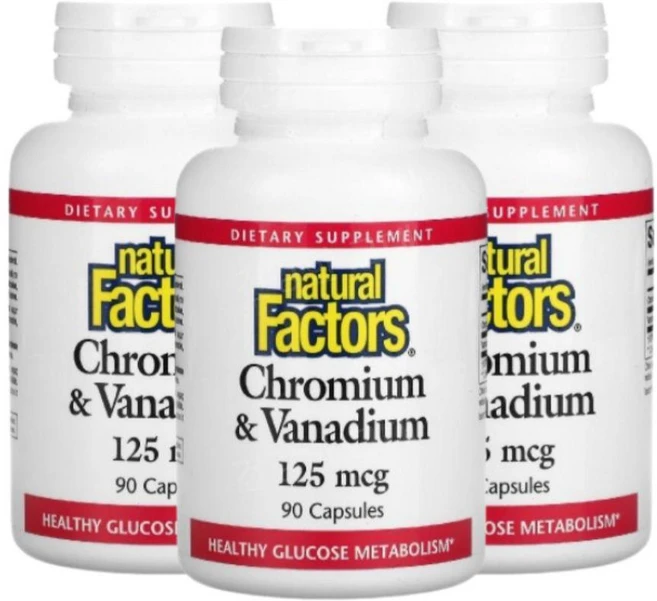 네츄럴팩터스 크로뮴 & 바나듐 125mcg 캡슐 90정, 3팩 - 쿠팡